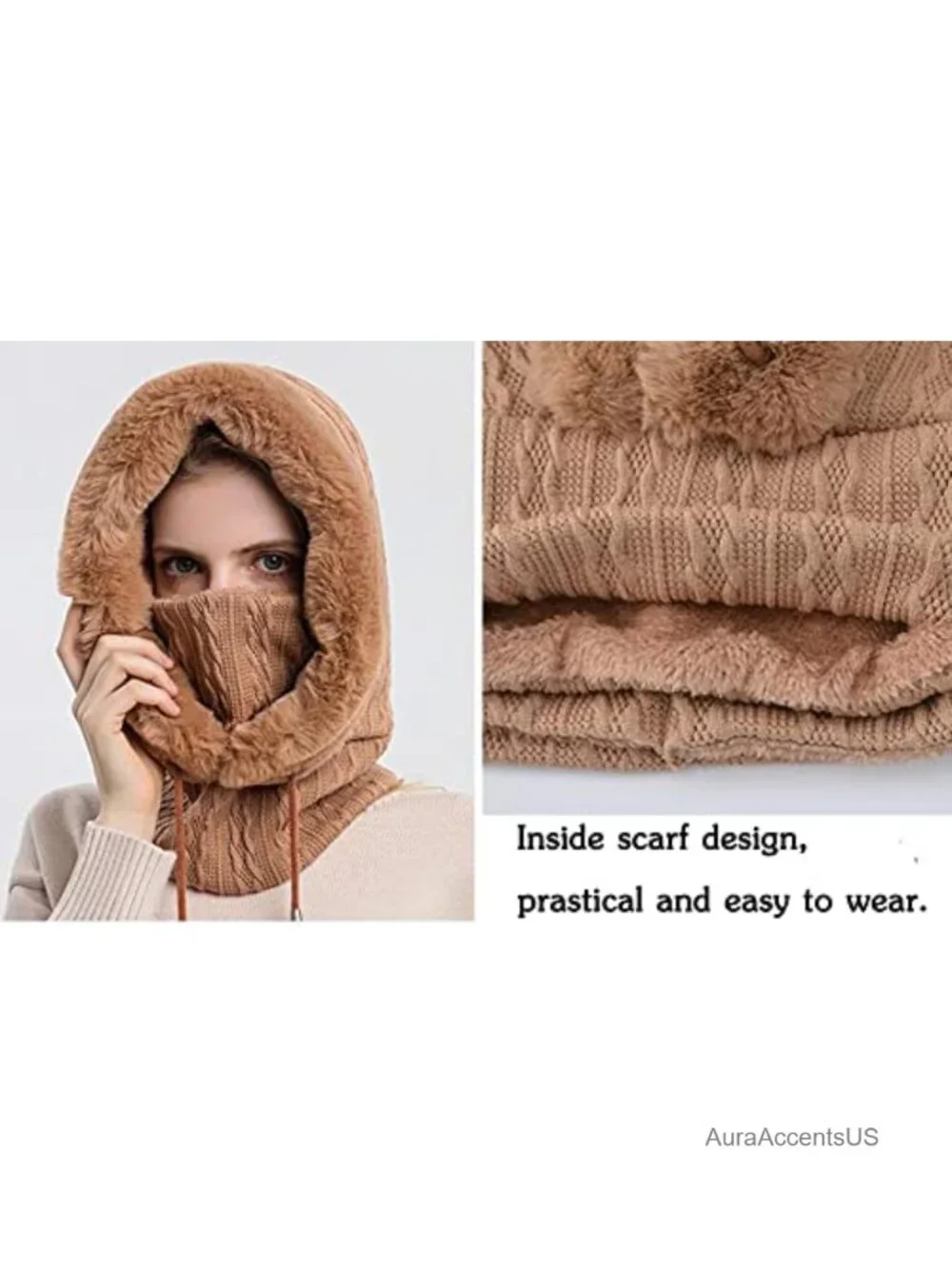 Warm Fleece Balaclava Beanie Scarf Set Winter Pullover Hat